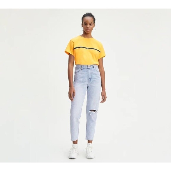 Levi’s Mom Jean Premium Denim Size 30 Ankle Crop Distressed Knee High Rise - Picture 1 of 12